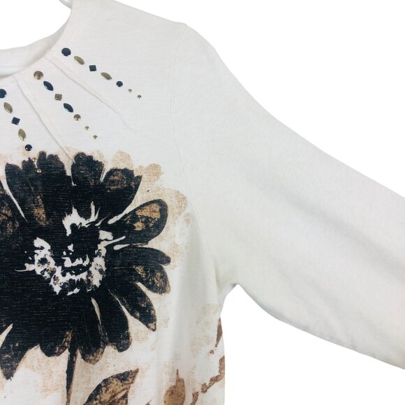 Alfred Dunner Floral Print Top Sz Small Studded Yoke Neckline 3/4 Sleeve Cotton - Picture 3 of 6